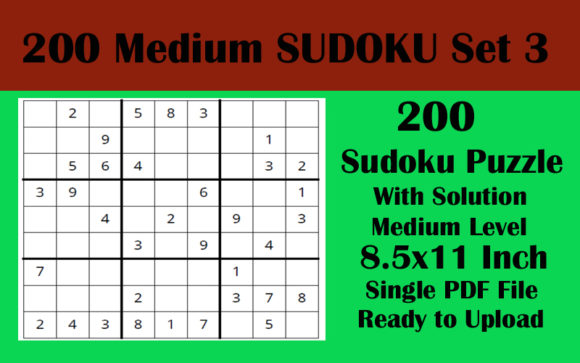 200 Medium Sudoku Puzzles: KDP Ready 8.5x11 Interior