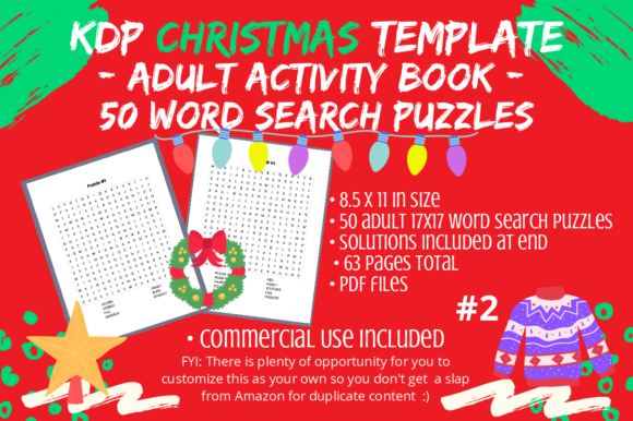 50 Adult Christmas Word Searches 2: KDP Interior Guide
